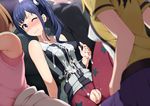  3girls bare_arms belt blue_hair blush breasts censored cum cum_on_body cum_on_clothes cum_on_upper_body erect_nipples facial highres imai_midori large_breasts long_hair molestation mosaic_censoring multiple_girls no_panties pantyhose purple_eyes pussy shin&#039;ya_(shin&#039;yanchi) shin'ya_(shin'yanchi) shirobako side_ponytail solo_focus standing torn_clothes train train_interior wince 