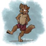  boxer_briefs canid canine canis clothed clothing domestic_dog male mammal matt_riskely nipples one_eye_closed putting_on_clothes red_underwear tinydeerguy tongue tongue_out topless underwear 