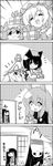  4koma animal_ears box bunny carrot cat_ears chen comic commentary_request flandre_scarlet gift gift_box greyscale hanging hat highres houraisan_kaguya jitome mob_cap monochrome multiple_girls open_mouth reisen_udongein_inaba remilia_scarlet smile tani_takeshi touhou translated upside-down yakumo_yukari yukkuri_shiteitte_ne 