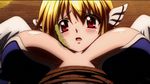  animated animated_gif astraea blonde_hair bounce bouncing_breasts breasts cleavage huge_breasts large_breasts red_eyes robe sora_no_otoshimono wings 