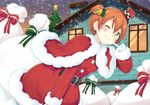  1girl chamirai christmas cloak dress female gloves happy hat hoshizora_rin love_live!_school_idol_project mirai_(macharge) night orange_hair side_ponytail wink yellow_eyes 