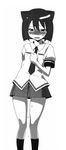  1girl animal_ears arcana_heart daidouji_kira monochrome school_uniform skirt sweat uniform 
