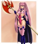  1girl armor axe breasts cape huge_weapon judge_martin knight long_hair pink_hair pixiv_fantasia pixiv_fantasia_3 red_eyes solo twintails underboob warrior weapon 