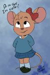  anthro blush clothing cub disney female footwear mammal mouse olivia_flaversham ribbons rodent solo soulcentinel text the_great_mouse_detective young 
