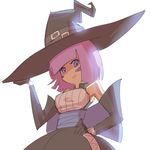  1girl bangs bare_shoulders blunt_bangs buckle character_request coffee_(ecafree2) copyright_request detached_sleeves hat highres pink_hair purple_eyes simple_background solo tagme white_background witch witch_hat 
