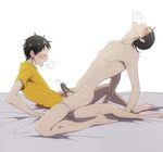  2boys age_difference anal ass black_hair blush bulge cum glasses male_focus midousuji_akira multiple_boys nude onoda_sakamichi penis short_hair size_difference tagme testicles wince yaoi yowamushi_pedal 