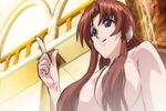  1girl :d animated animated_gif bath bouncing_breasts breasts brown_hair cleavage convenient_censoring from_below large_breasts long_hair mahou_sensei_negima! naba_chizuru open_mouth smile wink 