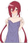  1girl azalanz bare_shoulders blush breasts embarrassed joukamachi_no_dandelion long_hair nude red_eyes red_hair sakurada_akane simple_background sketch solo towel twintails 