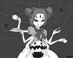  1girl black_eyes fangs monochrome monster_girl muffet spider_girl spider_web undertale web 