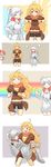  3girls 4koma :d ;d absurdres ahoge bangs belt bike_shorts black_eyes blonde_hair blunt_bangs blush_stickers boots carrying clenched_hand collar comic commentary crossed_arms dirty dress facial_mark flying_sweatdrops friedbun hand_on_hip highres jewelry knee_boots long_hair long_ponytail looking_at_viewer mud multiple_girls navel necklace neon_katt one_eye_closed open_mouth peeking_out pendant princess_carry puffy_short_sleeves puffy_sleeves rwby scar scar_across_eye short_sleeves side_ponytail silent_comic silver_hair simple_background smile smirk sparkle spoilers stitched tail teeth third-party_edit two_side_up very_long_hair weiss_schnee white_dress yang_xiao_long 