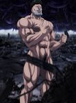  1boy abs black_hair highres muscle nude one-punch_man puri_puri_prisoner smile solo standing stitched 