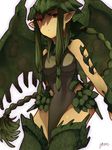  1girl artist_request green_hair looking_at_viewer monster_girl pointy_ears red_eyes simple_background solo tagme 