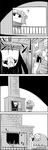  4koma ? bound chimney comic commentary facial_hair fake_facial_hair fake_mustache flower greyscale hair_flower hair_ornament hat hieda_no_akyuu highres houraisan_kaguya monochrome mustache no_humans shaded_face smile surprised tani_takeshi tied_up touhou translated upside-down yukkuri_shiteitte_ne 