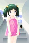  1girl blush byunbyun_house child dress green_hair plant shiny_hair stairs tsuzuki_kazuhiko twintails 
