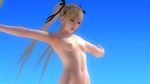  1girl 3d beach blonde_hair dead_or_alive dead_or_alive_5 marie_rose navel nipples nude outdoors photoshop screencap screenshot sky small_breasts solo spread_arms twintails 