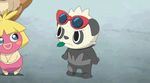  animated animated_gif eevee kiss no_humans pancham pokemon pokemon_(anime) smoochum sunglasses 