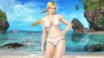  1girl 3d beach bikini blonde_hair blue_eyes breasts cleavage dead_or_alive dead_or_alive_xtreme_3_fortune dead_or_alive_xtreme_beach_volleyball female helena_douglas large_breasts long_hair ocean official_art outdoors sky solo swimsuit 