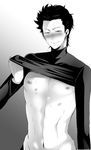 1boy ace_of_diamond aftersex agter_sex blush funkasiahq looking_at_viewer male_focus monochrome nipples sanada_shunpei solo undressing yaoi 