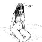  &lt;3 2019 anthro black_and_white black_hair black_sclera breasts canid canine creepy english_text female ghost ghost_pupper hair hair_over_eyes hladilnik mammal monochrome nude pubes sitting solo spirit text 