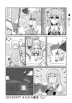  alcohol bottle comic crescent_moon cup dated drawer drinking_glass eyebrows_visible_through_hair eyes_closed greyscale hat kantai_collection ma_rukan mini_hat monochrome moon night night_sky open_mouth pola_(kantai_collection) sky smile solid_oval_eyes sweat table thick_eyebrows translation_request trembling wine wine_bottle wine_glass zara_(kantai_collection) 