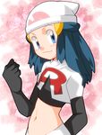  1girl blue_eyes blue_hair cosplay female hikari_(pokemon) long_hair looking_at_viewer nintendo pokemon pokemon_(anime) pokemon_dppt solo team_rocket team_rocket_(cosplay) uniform 