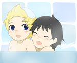 2boys bathroom black_hair blonde_hair lucas mother_(series) multiple_boys ness nintendo short_hair 