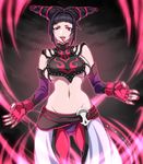  artist_request breasts crazy_eyes female halter_top halterneck han_juri kurobuchi_numama large_breasts looking_at_viewer midriff navel sideboob solo spiked_bracelet stomach street_fighter street_fighter_iv tongue_out underboob yuri_ai 