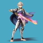  3d armor barefoot cape feet fire_emblem fire_emblem_if full_body glowing glowing_weapon kamui_(fire_emblem) male_focus my_unit_(fire_emblem_if) nintendo official_art pointy_ears red_eyes solo super_smash_bros. sword toeless_legwear 