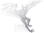  anthro barefoot chiropteran clothed clothing greyscale gutter_tongue male mammal monochrome pants simple_background solo tongue tongue_out topless white_background winged_arms wings 