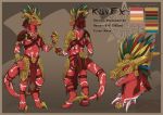  anthro armor claws clothing digitigrade dinosaur dromaeosaurid gutter_tongue jewelry loincloth male mask mesoamerican model_sheet necklace red_scales reptile scales scalie sharp_teeth smile solo teeth theropod toe_claws 