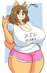  absurd_res anthro big_breasts breasts canid canine canis clothing domestic_dog female hair hi_res huge_breasts june_(jinu) jwinkz mammal shorts solo 