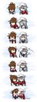  0_0 2girls ^_^ blue_eyes blush brown_eyes brown_hair closed_eyes closed_mouth comic commentary flat_cap folded_ponytail full-face_blush hammer_and_sickle hat heart hibiki_(kantai_collection) highres inazuma_(kantai_collection) kantai_collection long_hair long_sleeves mittens multiple_girls neckerchief open_mouth ponytail raythalosm scarf school_uniform serafuku shared_scarf silver_hair smile sneezing sweat trembling verniy_(kantai_collection) wavy_mouth 
