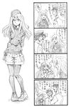  2girls 4koma admiral_(kantai_collection) akashi_(kantai_collection) alternate_costume arm_behind_back arm_grab bare_shoulders bbb_(friskuser) clipboard comic commentary_request crossed_arms faceless faceless_male facial_hair flower garrison_cap greyscale hair_flower hair_ornament hair_ribbon hand_on_own_arm hand_on_own_chest hat highres holding holding_pen kantai_collection long_hair long_sleeves looking_at_viewer md5_mismatch military military_uniform monochrome multiple_boys multiple_girls mustache naval_uniform no_hat no_headwear open_mouth pantyhose peaked_cap pen ribbon ro-500_(kantai_collection) sailor_collar school_uniform serafuku shoes short_hair shorts simple_background smile sneakers surprised sweatdrop translated tress_ribbon u-511_(kantai_collection) uniform 