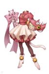 1girl animal_ears bells boots cat_ears disembodied_head fang gloves green_eyes high_heel_boots high_heels highres mad_mew_mew magical_girl pink_footwear pink_hair staff undertale white_gloves 