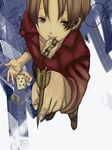  axis_powers_hetalia bad_id bad_pixiv_id brown_hair card card_in_mouth dart falling_card hands male_focus mouth_hold northern_italy_(hetalia) saiko solo 