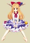  barefoot beans feet flat_chest full_body horn_ribbon horns ibuki_suika meito_(maze) orange_hair ribbon setsubun solo tears touhou 