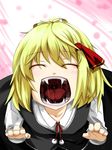  bad_id bad_pixiv_id blonde_hair closed_eyes face fangs hair_ribbon open_mouth ribbon rumia saliva shamo_(koumakantv) short_hair solo teeth touhou uvula 