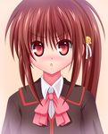  bell bow brown_hair hair_bell hair_ornament little_busters! long_hair natsume_rin pink_bow red_eyes ryochan school_uniform solo 