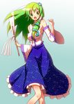  bare_shoulders detached_sleeves frog green_eyes green_hair hair_ornament japanese_clothes kochiya_sanae long_hair open_mouth shirono slender snake solo surprised touhou 