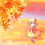  aki_shizuha autumn blonde_hair dress hair_ornament leaf leaf_hair_ornament maple_leaf mizuki_toko orange_eyes short_hair solo touhou 