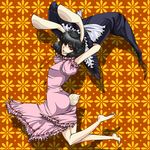  animal_ears bad_id bad_pixiv_id barefoot black_hair bunny_ears bunny_tail hat inaba_tewi one_eye_closed red_eyes short_hair solo tail tobi_(discharge_cycle) touhou witch_hat 
