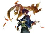  bad_id bad_pixiv_id blue_hair feathers flying frown gen_1_pokemon gohan_(memetomare) gym_leader hayato_(pokemon) holding holding_poke_ball japanese_clothes male_focus pidgeotto pidgey poke_ball pokemon pokemon_(creature) pokemon_(game) pokemon_hgss red_eyes simple_background wings 