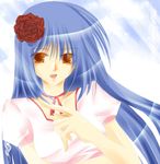 blue_eyes blue_hair flower hisuri_rii kanon ribbon rose secret_santa sky smile 