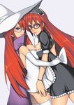  bad_id bad_pixiv_id black_eyes breast_press breasts cleavage crayon_shin-chan elbow_gloves glasses gloves hat medium_breasts mole mole_under_mouth multiple_girls nagase_haruhito nohara_misae red_hair symmetrical_docking thighhighs witch_hat 