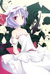  arms_behind_back bare_shoulders dress flat_chest hat lavender_hair ogami_kazuki red_eyes remilia_scarlet short_hair solo strapless strapless_dress touhou 