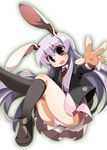  animal_ears black_legwear blazer bunny_ears jacket kneehighs long_hair necktie panties pantyshot purple_hair red_eyes reisen_udongein_inaba socks solo tomatomato_(tomato_kanzume) touhou underwear white_panties 