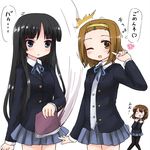  akiyama_mio bad_id bad_pixiv_id black_eyes black_hair book brown_eyes brown_hair hirasawa_yui hitting k-on! kt2 long_hair multiple_girls one_eye_closed pantyhose school_uniform short_hair tainaka_ritsu 