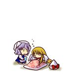  blonde_hair chibi commentary hat lavender_hair letty_whiterock lily_white long_hair multiple_girls short_hair simple_background sleepy socha touhou wings |_| 