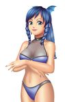  aqua_eyes bad_id bad_pixiv_id bat_wings bikini blue_hair breasts cleavage crossed_arms drill_hair earrings grey_nails head_wings jewelry large_breasts lipstick long_hair makeup nail_polish naka_(petlasa) ponytail see-through smile solo swimsuit umi_monogatari warin wings 