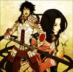  1girl armor azai_nagamasa_(sengoku_basara) black_eyes black_hair flower kiri_(0925kiri) oichi_(sengoku_basara) samurai sengoku_basara sword weapon 